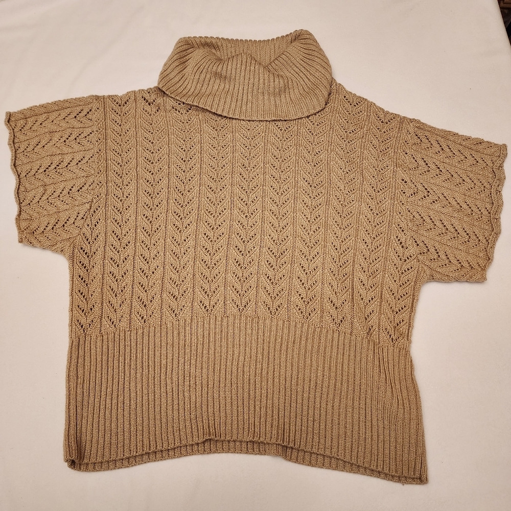 Tan Pullover Turtleneck Half Sleeve Sweater Size 14 - Picture 2 of 14